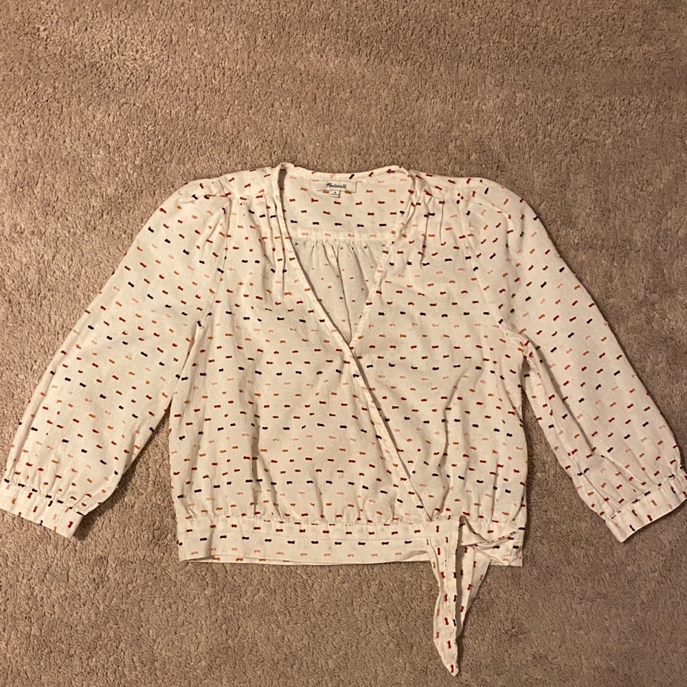 Madewell embroidered wrap cotton top